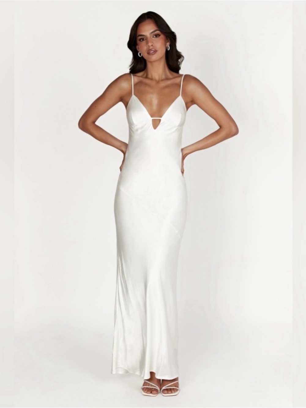 Meshki White Ivory Satin Maxi Slip Dress XS